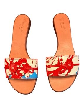 kate spade Red/Blue/Cream Floral Slide Sandals Wooden Heel Size 8